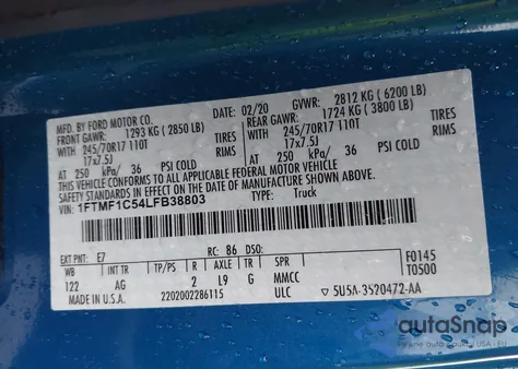 2020 Ford F-150 Xl from USA, damaged, VIN 1FTMF1C54LFB38803